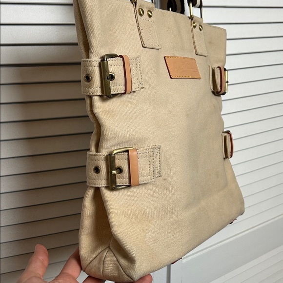 Tan and Blue Canvas Tote - Picture 4 of 13
